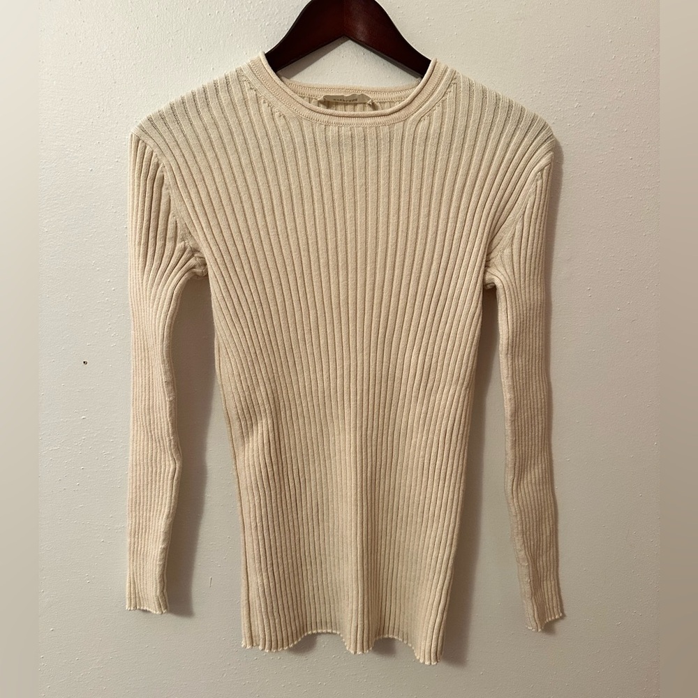 Everlane Cream The Cotton Ribbed Crew Neck Sweater